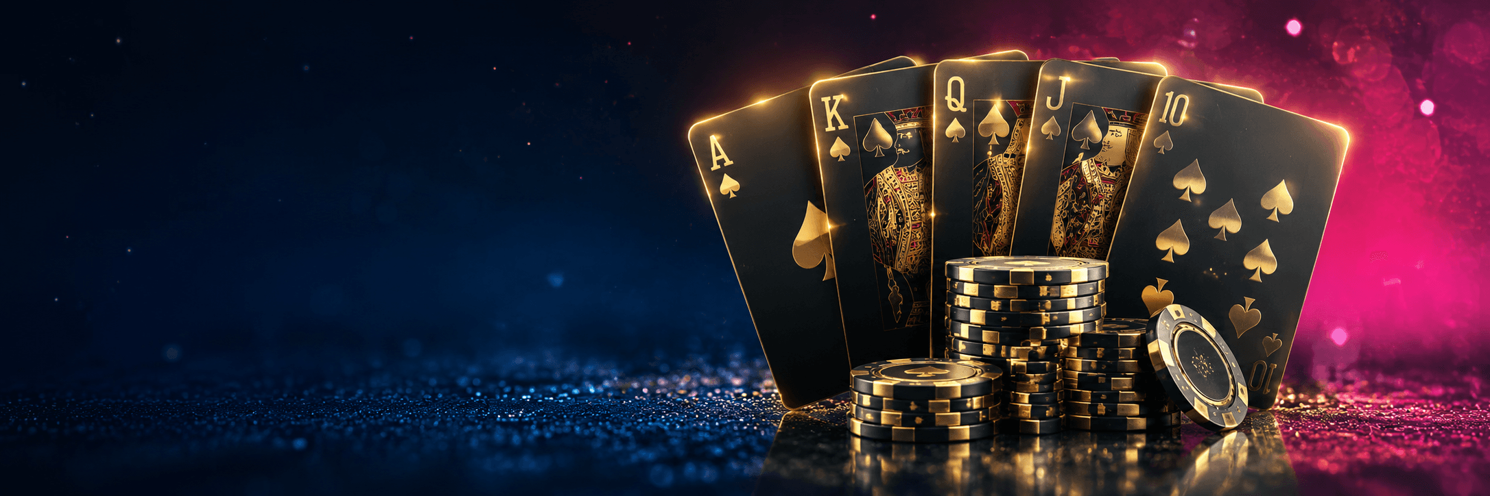 Royal playing cards and gold casino chips
