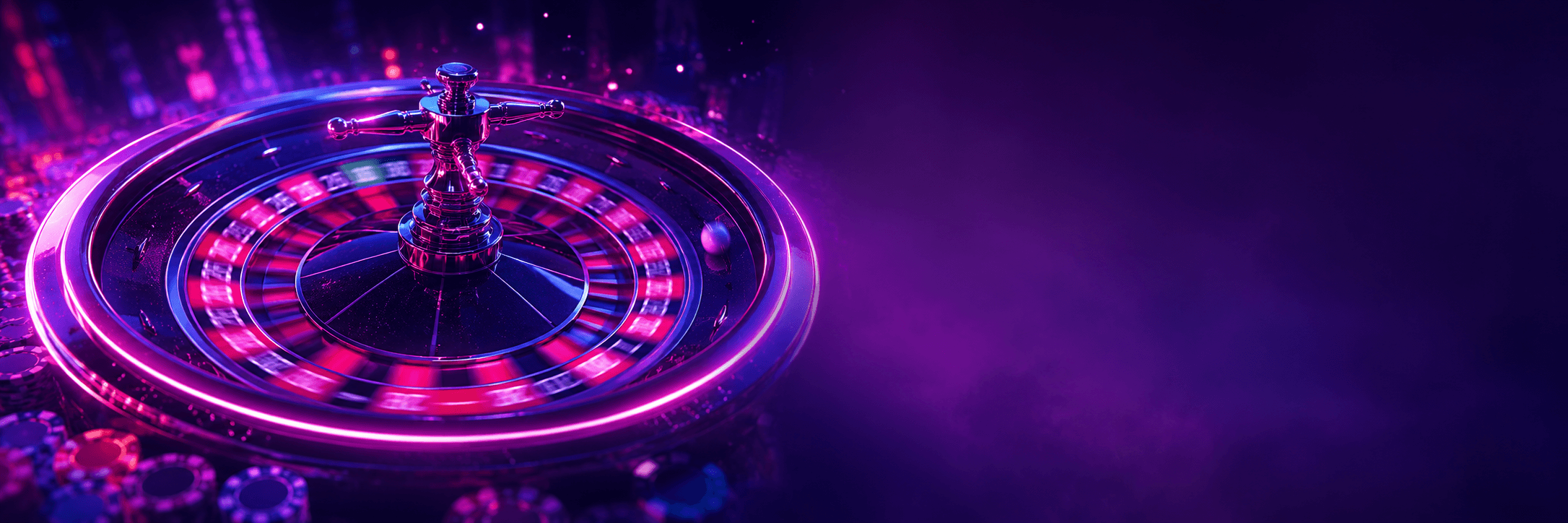 Neon roulette wheel in purple and pink light